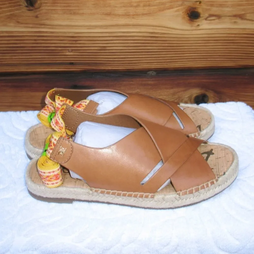 Sam Edelman 7 Womens Brown Leather Espadrilles Sandals Shoes